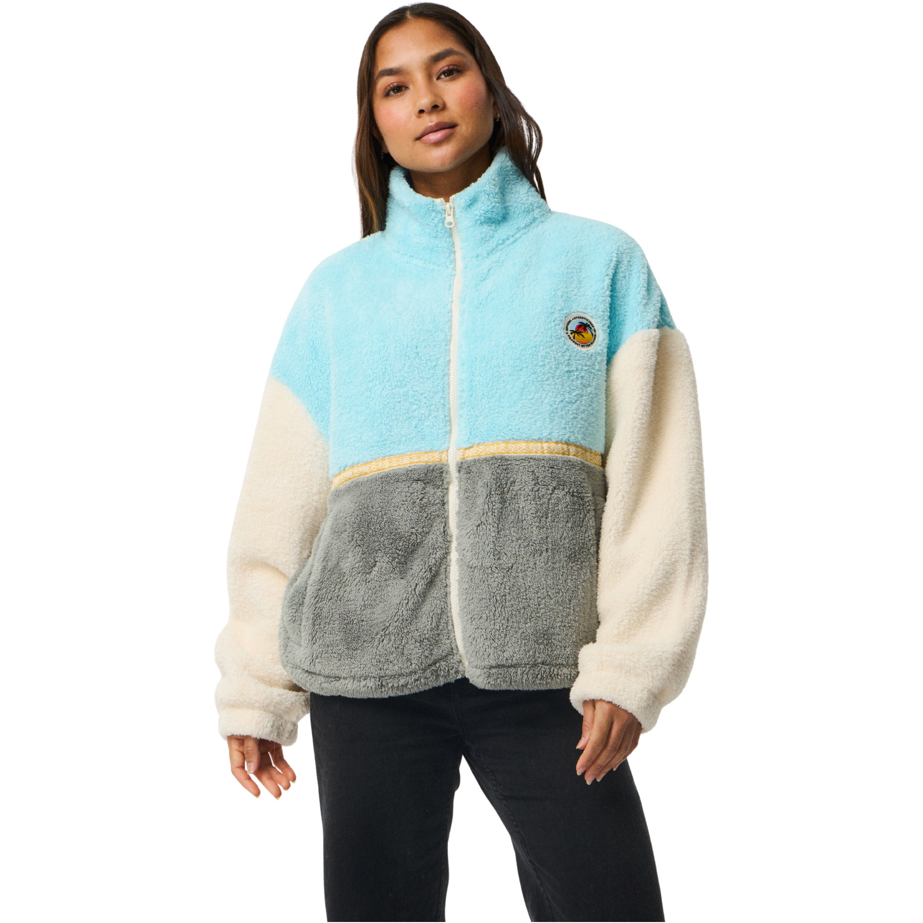 2026 Rip Curl Womens Surf Revival Heritage Polar Zip Thru Fleece 0D6WFL - Light Blue